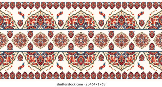 Padrão contínuo com ornamento mandala. Tradicional árabe, motivos indianos. Ótimo para tecido e têxtil, papel de parede, embalagem ou qualquer ideia desejada.