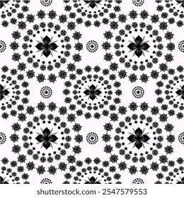 Patrón sin fisuras con adorno de mandala. Motivos tradicionales árabes, indios. Blanco y negro, ideal para la tela y la materia textil, Fondo de pantalla, embalaje o cualquier idea deseada.