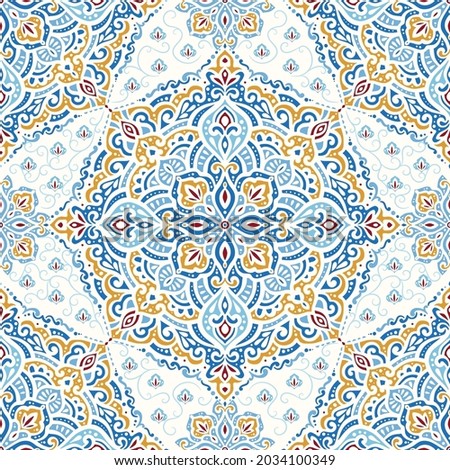 Seamless pattern with mandala ornament. Traditional Arabic, Indian motifs. Great for fabric and textile, wallpaper, packaging or any desired idea.