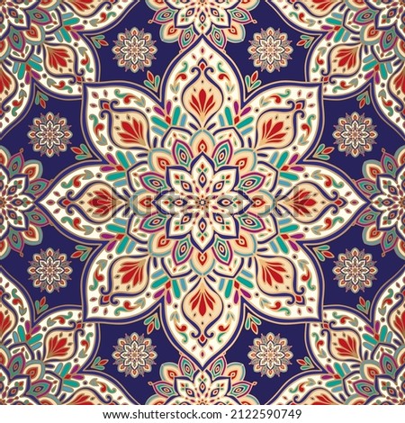 Seamless pattern with mandala ornament. Traditional Arabic, Indian motifs. Great for fabric and textile, wallpaper, packaging or any desired idea.