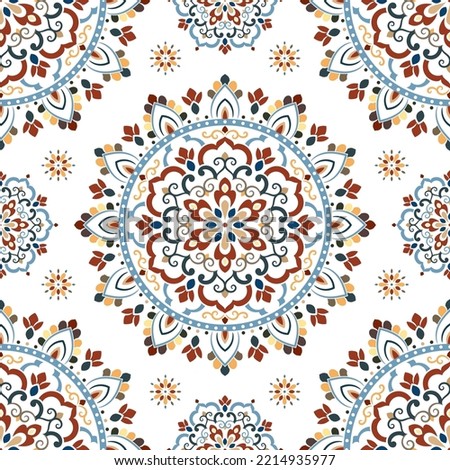 Seamless pattern with mandala ornament. Traditional Arabic, Indian motifs. Great for fabric and textile, wallpaper, packaging or any desired idea.