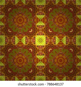 Seamless pattern mandala ornament. Tribal motifs. Vintage decorative elements in yellow, orange and brown colors. Vector oriental background in saturated colors.