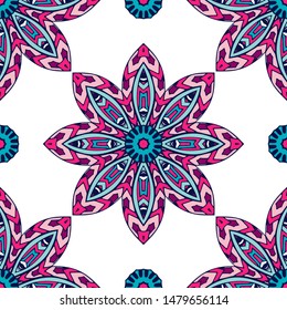 Seamless pattern mandala ornament. Vintage decorative colorful intricate abstract round ornament. Surface fill