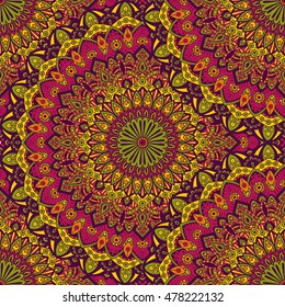 Seamless pattern mandala ornament. Vintage decorative elements. Hand drawn oriental background. Tribal motifs.