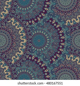 Seamless pattern mandala ornament. Vintage decorative elements. Hand drawn oriental background. Tribal motifs.