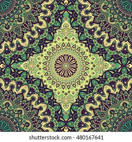 Seamless pattern mandala ornament. Vintage decorative elements. Hand drawn oriental background. Tribal motifs.