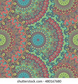Seamless pattern mandala ornament. Vintage decorative elements. Hand drawn oriental background. Tribal motifs.