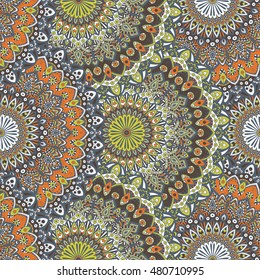 Seamless pattern mandala ornament. Vintage decorative elements. Hand drawn oriental background. Tribal motifs.