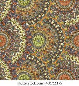 Seamless pattern mandala ornament. Vintage decorative elements. Hand drawn oriental background. Tribal motifs.