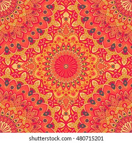 Seamless pattern mandala ornament. Vintage decorative elements. Hand drawn oriental background. Tribal motifs.