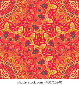 Seamless pattern mandala ornament. Vintage decorative elements. Hand drawn oriental background. Tribal motifs.