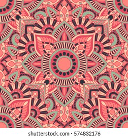 Seamless pattern mandala ornament. Vintage decorative elements. Hand drawn oriental background. Tribal motifs.