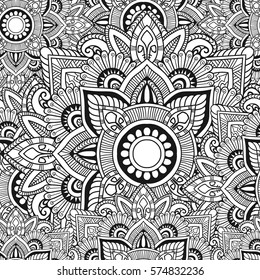 Seamless pattern mandala ornament. Vintage decorative elements. Hand drawn oriental background. Tribal motifs.