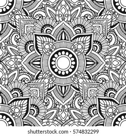 Seamless pattern mandala ornament. Vintage decorative elements. Hand drawn oriental background. Tribal motifs.