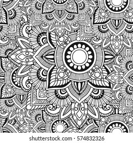 Seamless pattern mandala ornament. Vintage decorative elements. Hand drawn oriental background. Tribal motifs.
