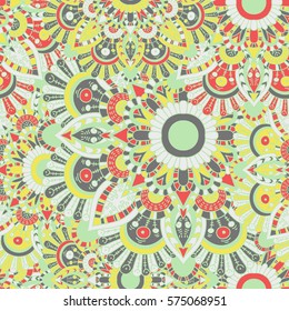 Seamless pattern mandala ornament. Vintage decorative elements. Hand drawn oriental background. Tribal motifs.