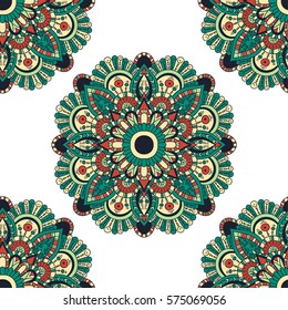 Seamless pattern mandala ornament. Vintage decorative elements. Hand drawn oriental background. Tribal motifs.