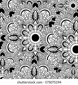 Seamless pattern mandala ornament. Vintage decorative elements. Hand drawn oriental background. Tribal motifs.