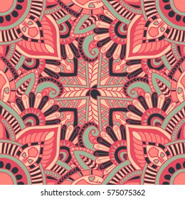 Seamless pattern mandala ornament. Vintage decorative elements. Hand drawn oriental background. Tribal motifs.