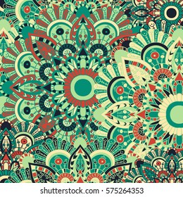Seamless pattern mandala ornament. Vintage decorative elements. Hand drawn oriental background. Tribal motifs.