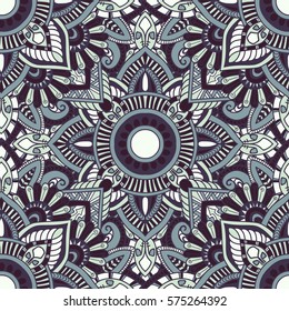 Seamless pattern mandala ornament. Vintage decorative elements. Hand drawn oriental background. Tribal motifs.