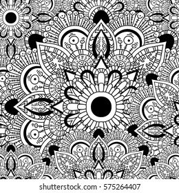 Seamless pattern mandala ornament. Vintage decorative elements. Hand drawn oriental background. Tribal motifs.