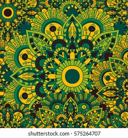 Seamless pattern mandala ornament. Vintage decorative elements. Hand drawn oriental background. Tribal motifs.