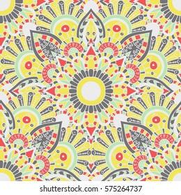 Seamless pattern mandala ornament. Vintage decorative elements. Hand drawn oriental background. Tribal motifs.