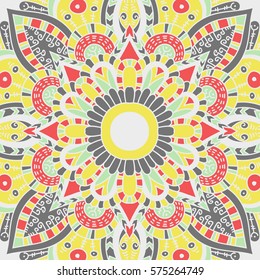 Seamless pattern mandala ornament. Vintage decorative elements. Hand drawn oriental background. Tribal motifs.