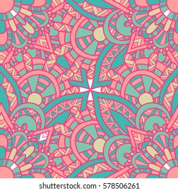 Seamless pattern mandala ornament. Vintage decorative elements. Hand drawn oriental background. Tribal motifs.