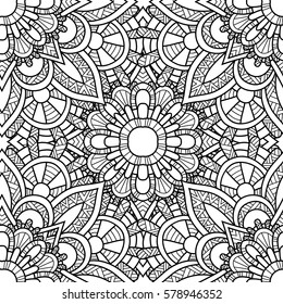 Seamless pattern mandala ornament. Vintage decorative elements. Hand drawn oriental background. Tribal motifs.