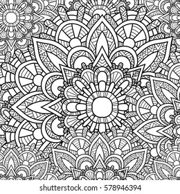 Seamless pattern mandala ornament. Vintage decorative elements. Hand drawn oriental background. Tribal motifs.
