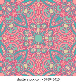 Seamless pattern mandala ornament. Vintage decorative elements. Hand drawn oriental background. Tribal motifs.