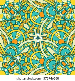 Seamless pattern mandala ornament. Vintage decorative elements. Hand drawn oriental background. Tribal motifs.