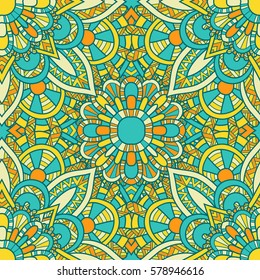 Seamless pattern mandala ornament. Vintage decorative elements. Hand drawn oriental background. Tribal motifs.