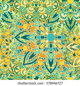 Seamless pattern mandala ornament. Vintage decorative elements. Hand drawn oriental background. Tribal motifs.