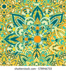 Seamless pattern mandala ornament. Vintage decorative elements. Hand drawn oriental background. Tribal motifs.