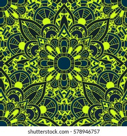 Seamless pattern mandala ornament. Vintage decorative elements. Hand drawn oriental background. Tribal motifs.