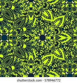 Seamless pattern mandala ornament. Vintage decorative elements. Hand drawn oriental background. Tribal motifs.