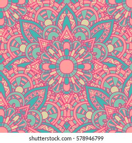 Seamless pattern mandala ornament. Vintage decorative elements. Hand drawn oriental background. Tribal motifs.
