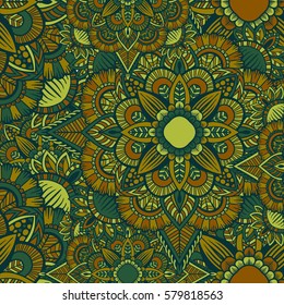 Seamless pattern mandala ornament. Vintage decorative elements. Hand drawn oriental background. Tribal motifs.