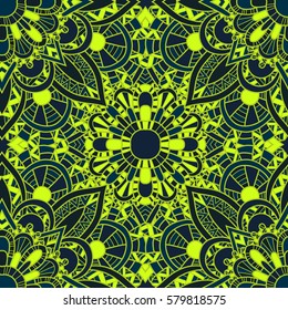 Seamless pattern mandala ornament. Vintage decorative elements. Hand drawn oriental background. Tribal motifs.
