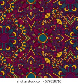 Seamless pattern mandala ornament. Vintage decorative elements. Hand drawn oriental background. Tribal motifs.