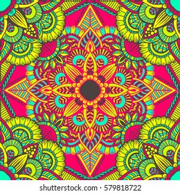 Seamless pattern mandala ornament. Vintage decorative elements. Hand drawn oriental background. Tribal motifs.