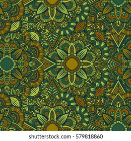 Seamless pattern mandala ornament. Vintage decorative elements. Hand drawn oriental background. Tribal motifs.