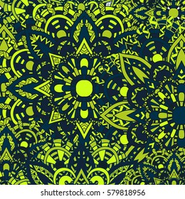 Seamless pattern mandala ornament. Vintage decorative elements. Hand drawn oriental background. Tribal motifs.