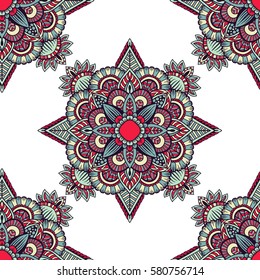Seamless pattern mandala ornament. Vintage decorative elements. Hand drawn oriental background. Tribal motifs.