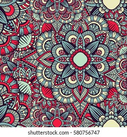 Seamless pattern mandala ornament. Vintage decorative elements. Hand drawn oriental background. Tribal motifs.