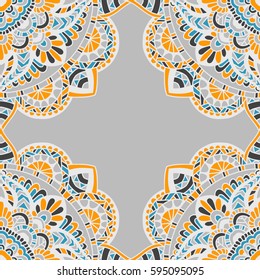 Seamless pattern mandala ornament. Vintage decorative elements. Hand drawn oriental background. Tribal motifs.
