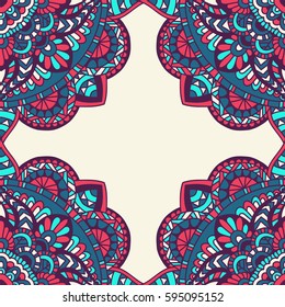 Seamless pattern mandala ornament. Vintage decorative elements. Hand drawn oriental background. Tribal motifs.